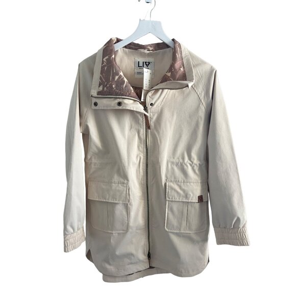 Liv Outdoor Womens Natural Beige Lightweight Jacket W/ Tropical Print Lining - Picture 1 of 6
